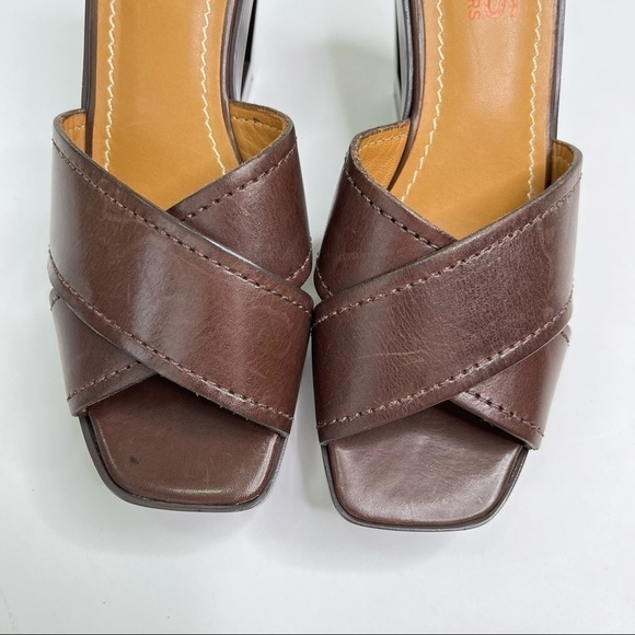 KORS Michael Kors Brown Leather 70s Retro Geometric Cut-out Platform Sandals - Picture 2 of 16